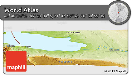 Physical Panoramic Map of the Area around 46° 34' 35" S, 71° 19' 29" W