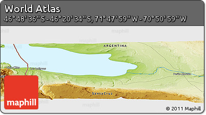 Physical Panoramic Map of the Area around 46° 34' 35" S, 71° 19' 29" W