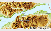 Physical 3D Map of the area around 46° 34' 35" S, 72° 10' 30" W