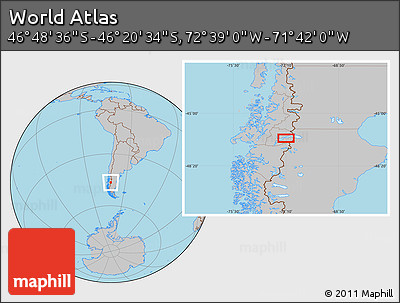 Gray Location Map of the Area around 46° 34' 35" S, 72° 10' 30" W