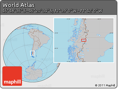 Gray Location Map of the Area around 46° 34' 35" S, 72° 10' 30" W