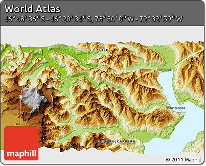 Physical 3D Map of the Area around 46° 34' 35" S, 73° 1' 30" W