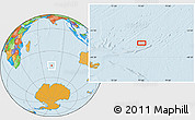 Political Location Map of the area around 46° 34' 35" S, 75° 43' 29" E
