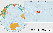 Political Location Map of the area around 46° 34' 35" S, 76° 34' 29" E