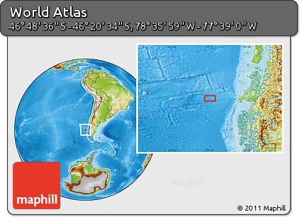 Physical Location Map of the Area around 46° 34' 35" S, 78° 7' 30" W