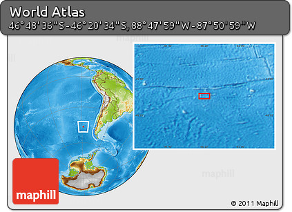 Physical Location Map of the Area around 46° 34' 35" S, 88° 19' 29" W