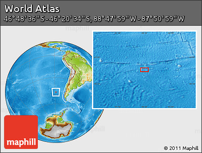 Physical Location Map of the Area around 46° 34' 35" S, 88° 19' 29" W