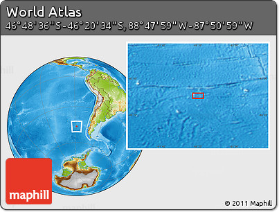 Physical Location Map of the Area around 46° 34' 35" S, 88° 19' 29" W