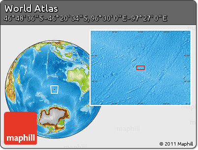 Physical Location Map of the Area around 46° 34' 35" S, 96° 58' 29" E