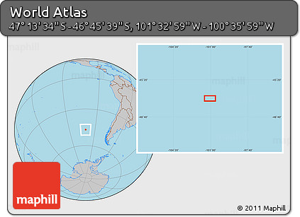 Gray Location Map of the Area around 46° 59' 36" S, 101° 4' 29" W