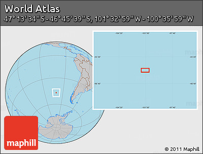 Gray Location Map of the Area around 46° 59' 36" S, 101° 4' 29" W