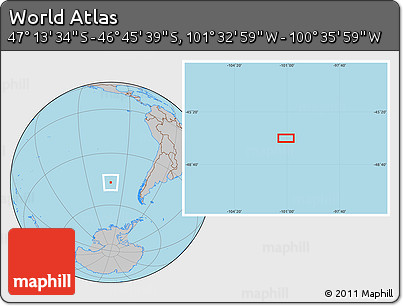 Gray Location Map of the Area around 46° 59' 36" S, 101° 4' 29" W
