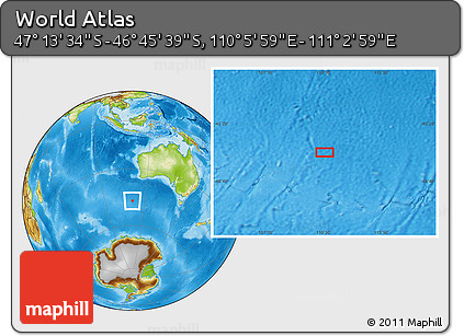 Physical Location Map of the Area around 46° 59' 36" S, 110° 34' 29" E
