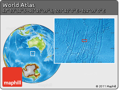 Physical Location Map of the Area around 46° 59' 36" S, 124° 10' 30" E
