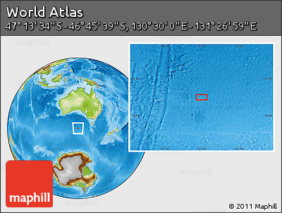 Physical Location Map of the Area around 46° 59' 36" S, 130° 58' 29" E