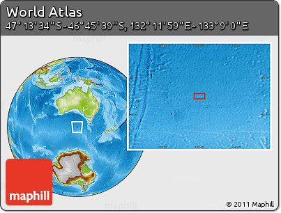 Physical Location Map of the Area around 46° 59' 36" S, 132° 40' 30" E