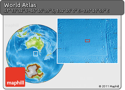 Physical Location Map of the Area around 46° 59' 36" S, 135° 13' 29" E
