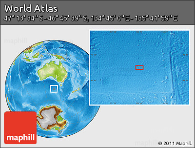 Physical Location Map of the Area around 46° 59' 36" S, 135° 13' 29" E