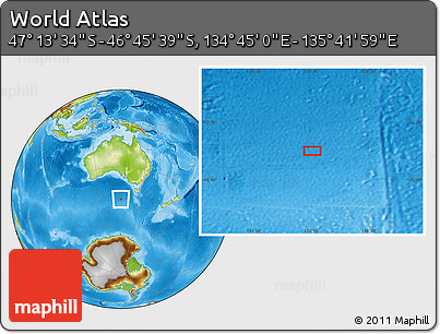 Physical Location Map of the Area around 46° 59' 36" S, 135° 13' 29" E