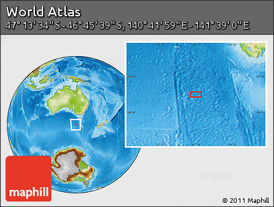 Physical Location Map of the Area around 46° 59' 36" S, 141° 10' 30" E