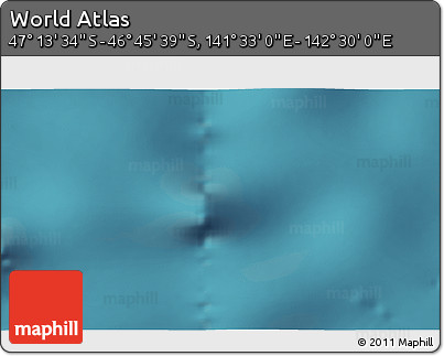 Satellite 3D Map of the Area around 46° 59' 36" S, 142° 1' 30" E