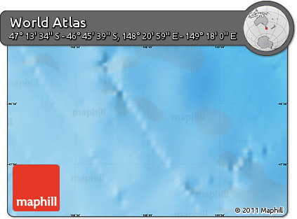 Physical Map of the Area around 46° 59' 36" S, 148° 49' 29" E