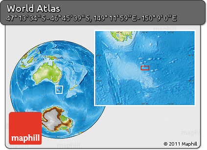 Physical Location Map of the Area around 46° 59' 36" S, 149° 40' 30" E