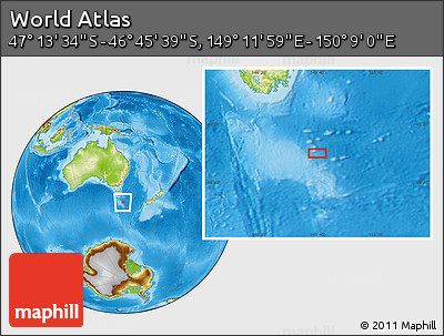 Physical Location Map of the Area around 46° 59' 36" S, 149° 40' 30" E