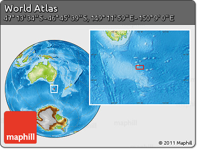 Physical Location Map of the Area around 46° 59' 36" S, 149° 40' 30" E