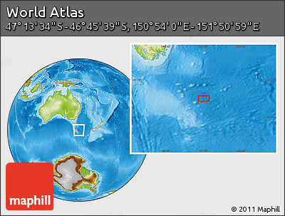 Physical Location Map of the Area around 46° 59' 36" S, 151° 22' 30" E
