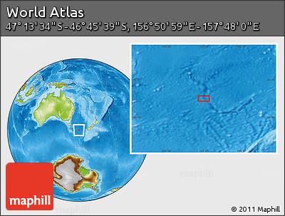 Physical Location Map of the Area around 46° 59' 36" S, 157° 19' 29" E