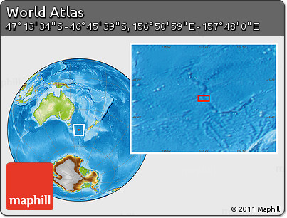 Physical Location Map of the Area around 46° 59' 36" S, 157° 19' 29" E
