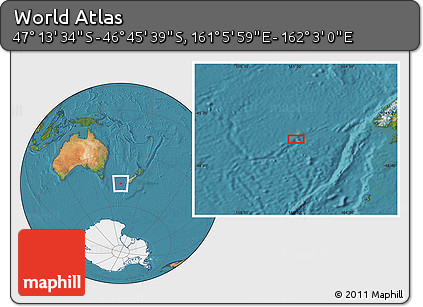 Satellite Location Map of the Area around 46° 59' 36" S, 161° 34' 29" E