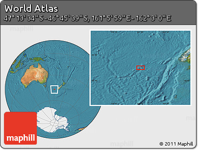 Satellite Location Map of the Area around 46° 59' 36" S, 161° 34' 29" E