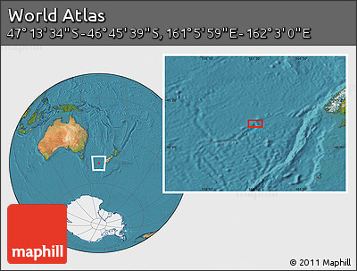 Satellite Location Map of the Area around 46° 59' 36" S, 161° 34' 29" E