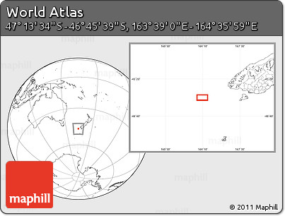 Blank Location Map of the Area around 46° 59' 36" S, 164° 7' 30" E