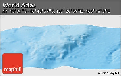 Physical Panoramic Map of the Area around 46° 59' 36" S, 165° 49' 29" E