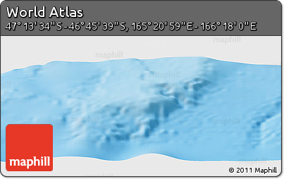 Physical Panoramic Map of the Area around 46° 59' 36" S, 165° 49' 29" E