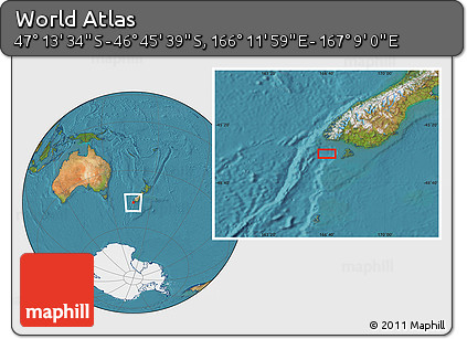 Satellite Location Map of the Area around 46° 59' 36" S, 166° 40' 30" E
