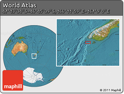 Satellite Location Map of the Area around 46° 59' 36" S, 166° 40' 30" E