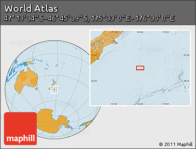 Political Location Map of the Area around 46° 59' 36" S, 176° 1' 30" E
