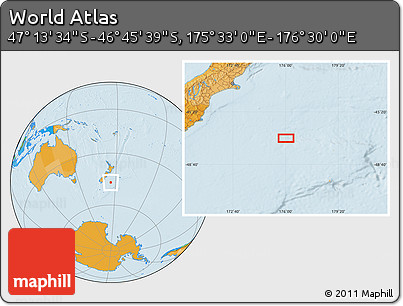 Political Location Map of the Area around 46° 59' 36" S, 176° 1' 30" E