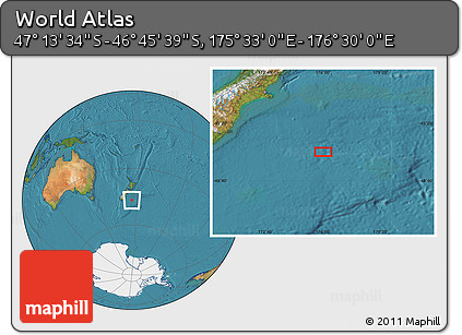 Satellite Location Map of the Area around 46° 59' 36" S, 176° 1' 30" E