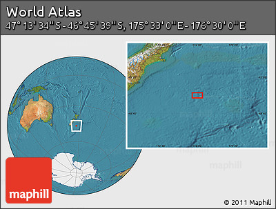Satellite Location Map of the Area around 46° 59' 36" S, 176° 1' 30" E