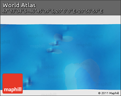 Physical 3D Map of the Area around 46° 59' 36" S, 20° 28' 30" E