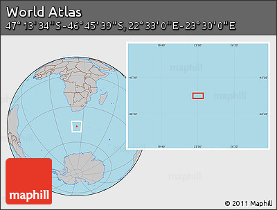 Gray Location Map of the Area around 46° 59' 36" S, 23° 1' 29" E