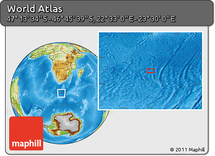 Physical Location Map of the Area around 46° 59' 36" S, 23° 1' 29" E