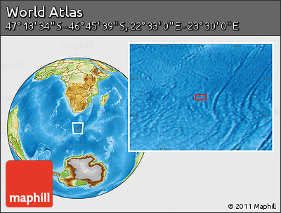 Physical Location Map of the Area around 46° 59' 36" S, 23° 1' 29" E