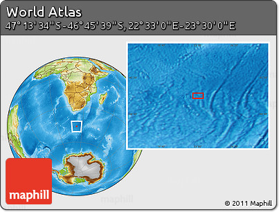 Physical Location Map of the Area around 46° 59' 36" S, 23° 1' 29" E
