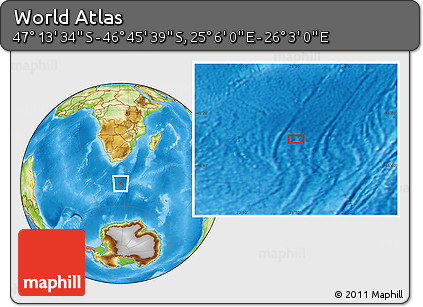Physical Location Map of the Area around 46° 59' 36" S, 25° 34' 30" E